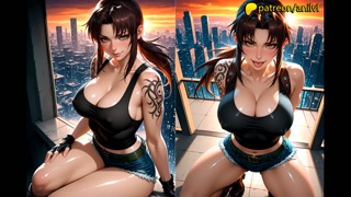 Revy goes wild with passionate desire in bed