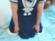 Crossdresser Wearing a Blue Sailor Dress and a Thick Diaper, then Jerking Off 2