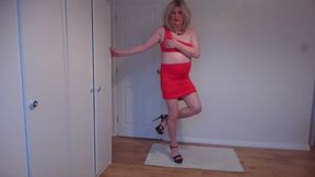 Red minidress and pantyhose