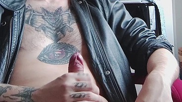 Sexy Young Bull Leather Stroking Huge Cock Tattoos Veins Dirty Talk Deep Voice Hot Emo Goth Guy