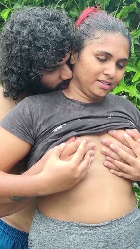 Out Door Terrace Rain Romance with Boobs Suck and Boobs Press