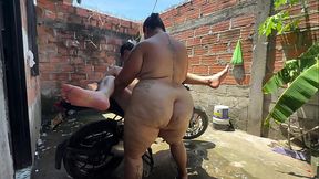 My neighbor helps me wash the motorcycle and then fucks me and fills my mouth with milk.