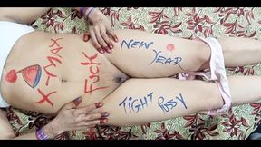 New Year Christmas Celebrations Dildo Fucked Her Big Ass and Pussy Wearing Red Gown White Bra Black Hijab