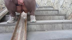 Milf Enjoys Public Pissing on Stairs & Outdoors &mdash;  Amateurs' Fetish Urination Adventure