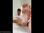 Dominant Aussie boy teases you with his stinky black socks and soles making you sniff