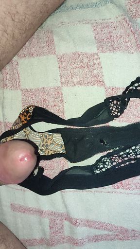 Cumshot thong handjob cum cum on Lea&#039;s new thong Part 3/3