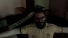 Young guy with massive member jerks off to Brazil game