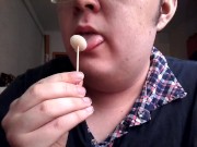 Russian gay teen sucking and playing with popsicle made of his own cum