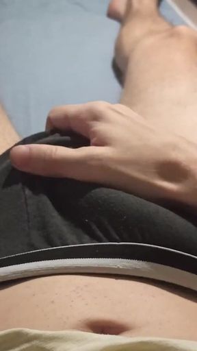 Guy Gently Jerks off His Cock Through His Panties, Erotically