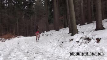 Brunette's Desperate Snowy Search for Relief