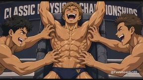 Strapped To The Dais - Flexed Muscle Jocks Tickled On Armpits, Ribs And Abs (Anime Bara, 16 Scenes)