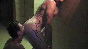 slut fucked in sling and glory in public sauna
