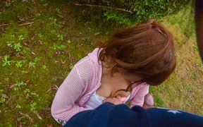 Sexy Anna Anjo gives Japanese blowjob in outdoor
