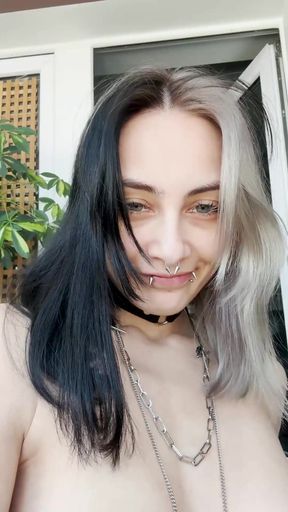 Goth teen with natural tits and pierced nipples