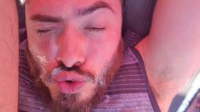 SELF FACIAL on my truck, Throating my own nut & fuckpole