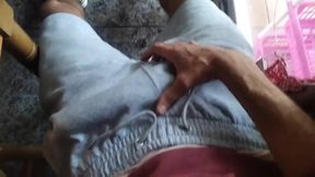 Big uncut cock jerked raw in front of window to friends nearby