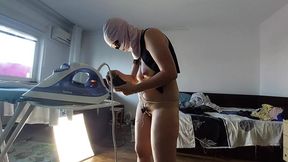 Sexy wife doing housework naked  Brunette hairy pussy, big ass, big tits