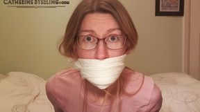 Gagged with Knee High Socks & Panties - Girl in Glasses Strips from White Lace Panties & Knee Socks - HD Version