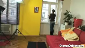 Teen slut rides old grandpa's dick in reverse cowgirl