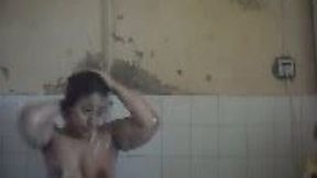 Delightful Egyptian brunette takes a shower on webcam