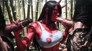 Demon Ninjas Destroy Succubitch In Wild Bamboo Forest Gangbang