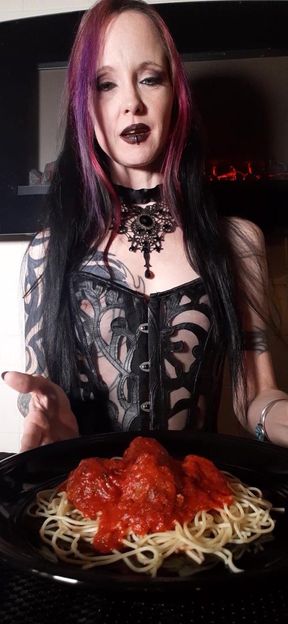 Goth Goddess Mukbang - Homemade Spaghetti and Meatballs