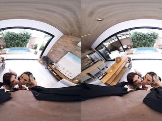two Latin sweetheart Tgirls on Your Rod at Once in VR 3some