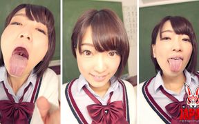 In the Classroom College Uniformed Ameri Hoshi Trapes You with Spit-soaked Lips