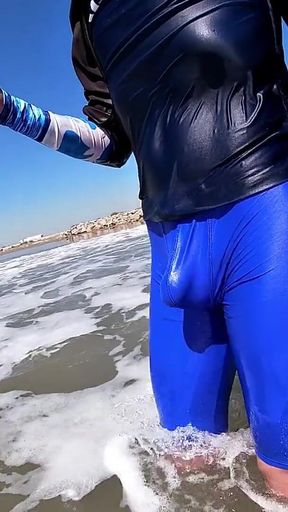 Men and Women on the Beach Get Horny Seeing My Cock in Wet Spandex