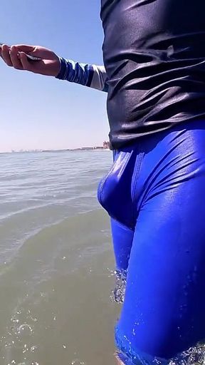 Men and Women on the Beach Get Horny Seeing My Cock in Wet Spandex