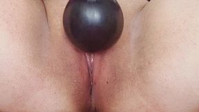 close-up solo, stretching my small dripping pussy with huge dildo and inflatable toy