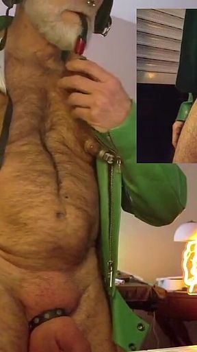 Cop Pumps His Balls, Cock and Nips While Wearing His Cop Leather