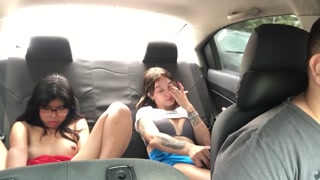 Two horny friends masturbate in my car on the way home