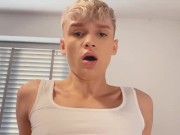 Sexy Blonde Twink Kai Sucks and Rides a Delicious Thick Cock before Receiving his Facial Reward
