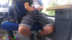 A Unicorn Fan Got Horny on the Moving Train and Started Taking the Risk of Jerking off His Cock with Bulging Balls.