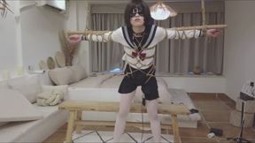 Leg spreading + bamboo pole bondage training 02