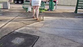 BBW SSBBW Mature Pawg hijab Milf masturbating with big dildo publicly outdoor at bus stop with cars passing by - big ass, big butt, big fat ass, fat girl, big booty, huge ass, orgasm