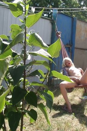 Real Platinum Blonde Reads Book and Masturbates Outdoors