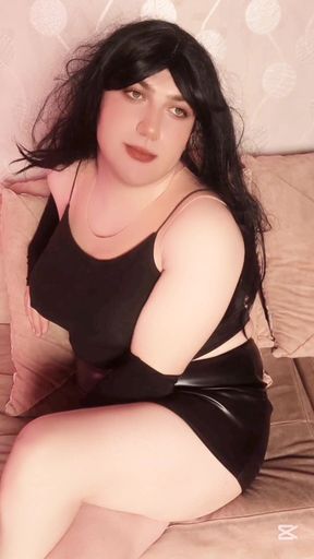Leather Skirt Goth White Vampirish Booty Shemale Ladyboy Femboy Model Crossdresser Sissy