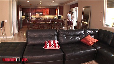 Sexy Brunette gives her man a combination handjob, blowjob before he fucks her fun hole