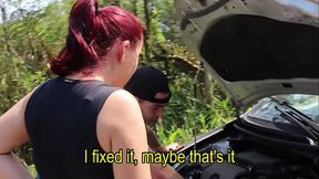 Outdoor GF takes it in the ass and gives a sloppy blowjob