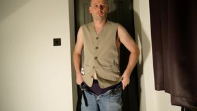 Jonathan gets naked wanks his uncut cock getting erect takes as he off jeans, underwear and waistcoat horny show