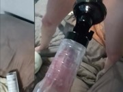 Vocal Hung Guy Fucks Fleshlight and Shoots Load on Mirror