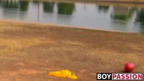Young buddies stroking cocks until shooting a load of jizz