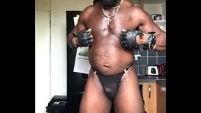 Black Muscle Nipple Tease and Ass Play