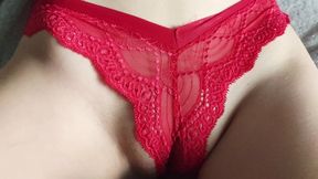 Sexy best friend's red panties gets a cumshot
