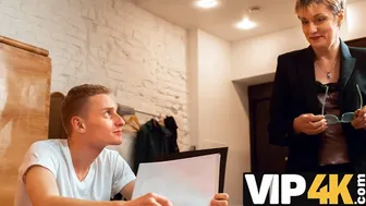 Young student fucks his mature Russian tutor after hiding her glasses