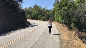 blonde amateur babe jogging behind the scenes of shooting her outdoor personal trainer creampie movie