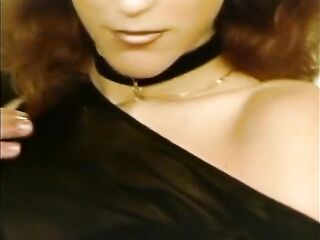 Redhead chick in nylon stockings is having enjoyment