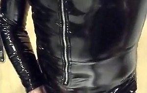 Playing in my black pvc body, nylons and plastic wrap II